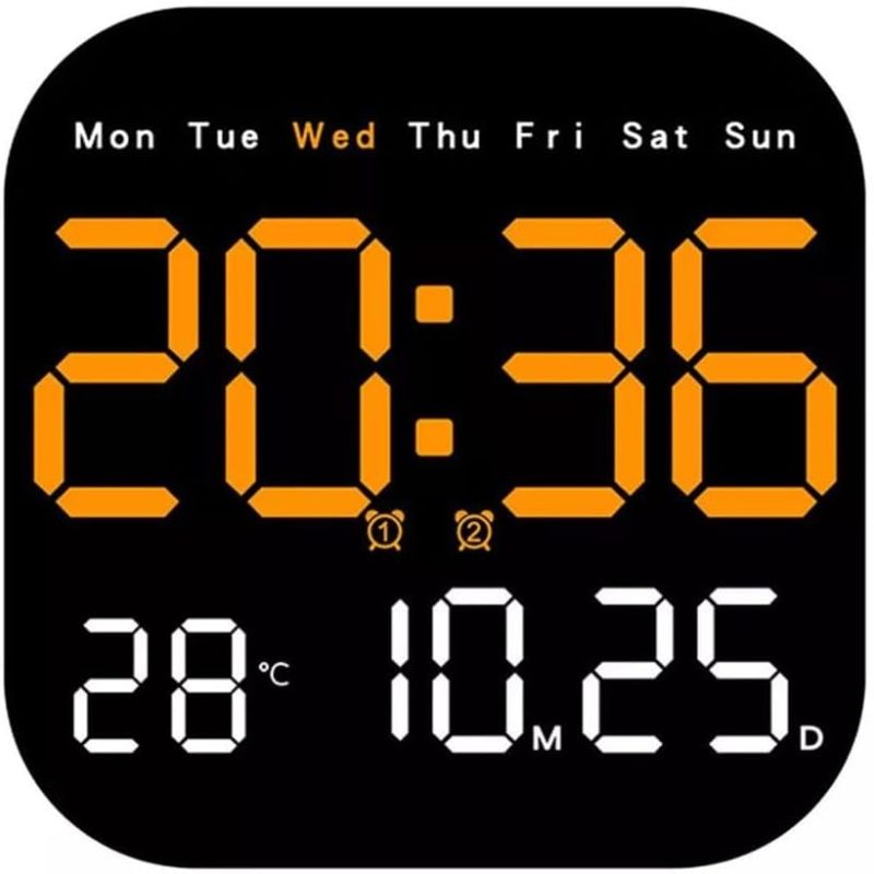 18.5 Inch Orange Digital Wall Clock With 2-M USB Cable Battery Backup All-In-One Display - Remote Control 10-Level Adjustable Brightness Countdown Timer for Home Office Bedroom - Image 3