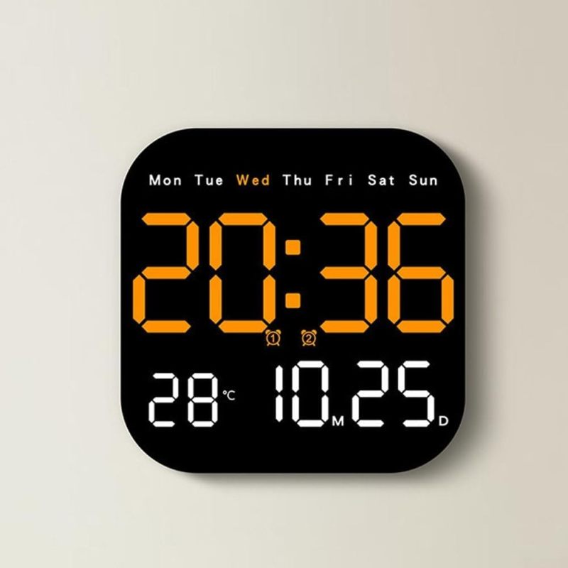 18.5 Inch Orange Digital Wall Clock With 2-M USB Cable Battery Backup All-In-One Display - Remote Control 10-Level Adjustable Brightness Countdown Timer for Home Office Bedroom - Image 1