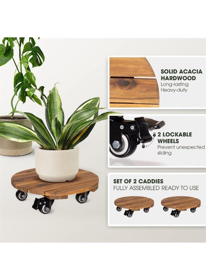 يُسلِّم حاملان خشبيان للنباتات مزودان بعجلات دوارة 360 درجة، حامل متين متحرك لنقل النباتات المحفوظة في أصص والأشياء الثقيلة - Image 4
