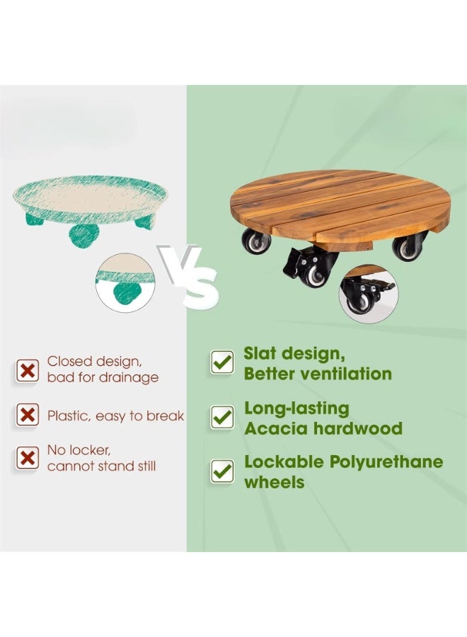 يُسلِّم حاملان خشبيان للنباتات مزودان بعجلات دوارة 360 درجة، حامل متين متحرك لنقل النباتات المحفوظة في أصص والأشياء الثقيلة - Image 5