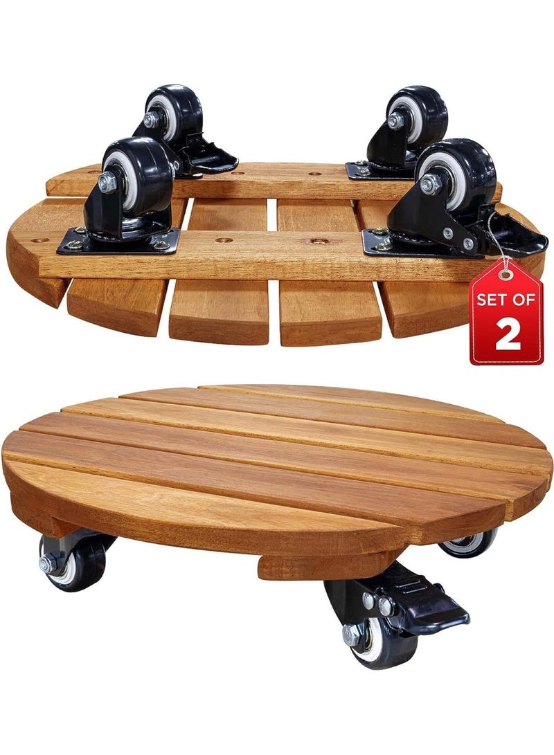 يُسلِّم حاملان خشبيان للنباتات مزودان بعجلات دوارة 360 درجة، حامل متين متحرك لنقل النباتات المحفوظة في أصص والأشياء الثقيلة - Image 1