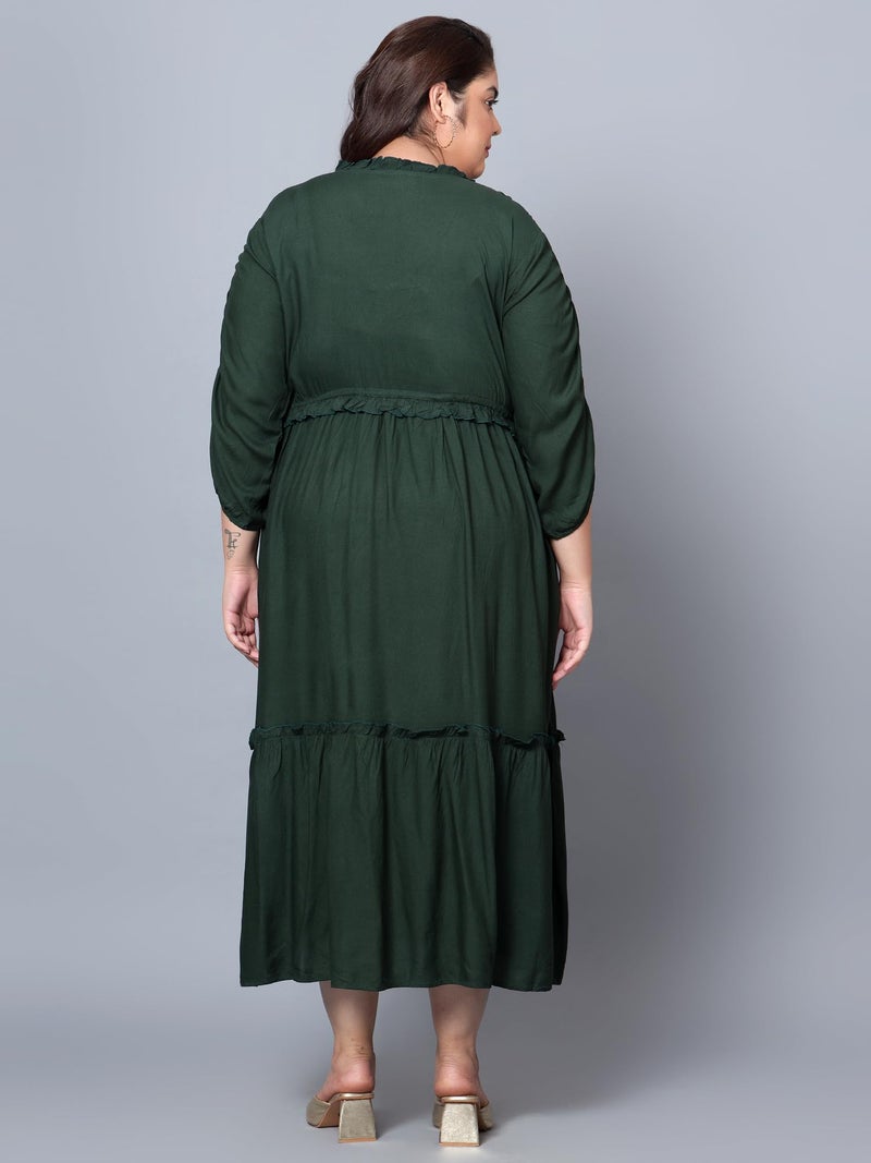 Indietoga Women's Plus Size A-Line Tiered Maxi Dress (P10001445_Green Solid_2XL) - Image 3