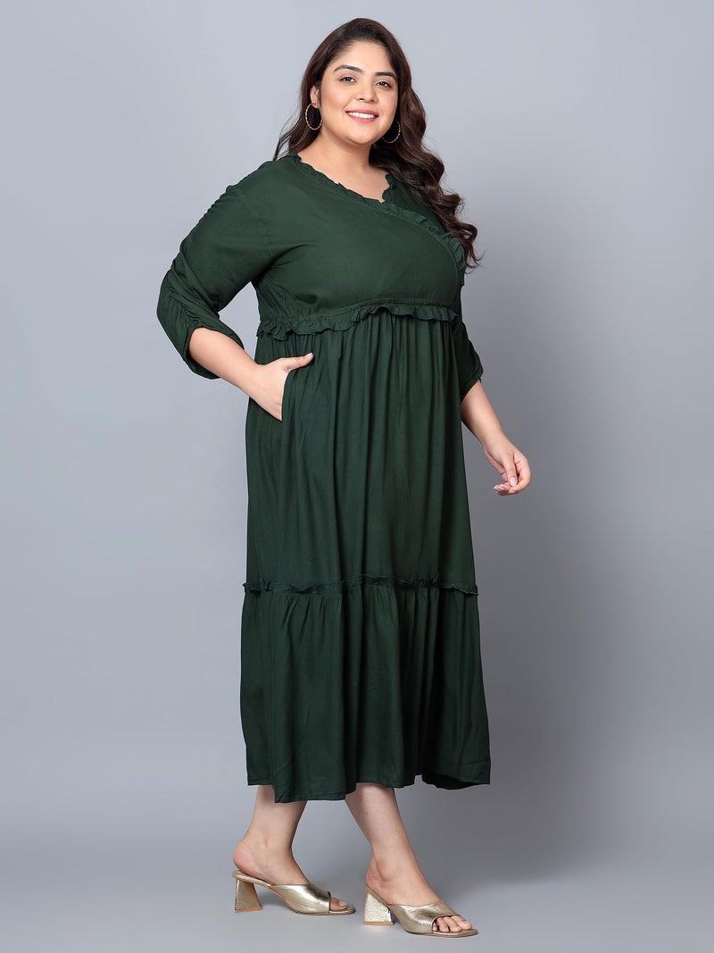 Indietoga Women's Plus Size A-Line Tiered Maxi Dress (P10001445_Green Solid_2XL) - Image 4