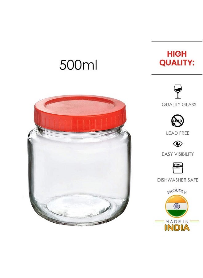 Cloudmart Cloudmart 4 pcs Aahar Jar with Red Lid | Lentils, Food, Pickles, Spices, Sweets, Snacks, Rice, Kitchen Storage Container (Set Of 4, 500ml)  - Image 3