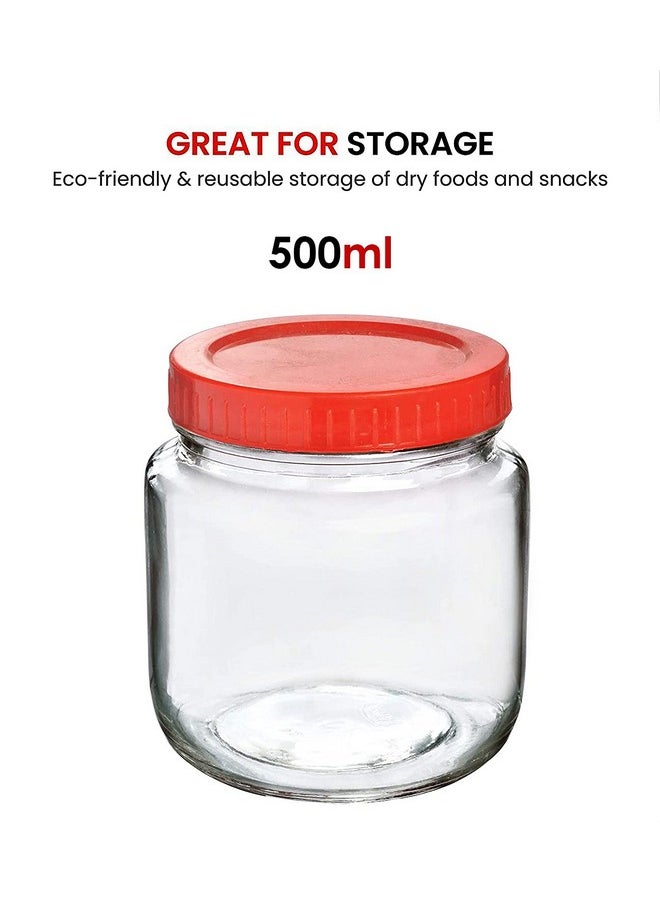Cloudmart Cloudmart 4 pcs Aahar Jar with Red Lid | Lentils, Food, Pickles, Spices, Sweets, Snacks, Rice, Kitchen Storage Container (Set Of 4, 500ml)  - Image 2