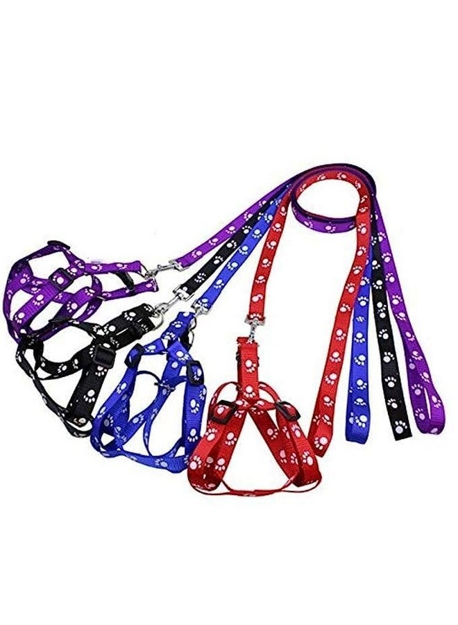 Pet 5 Mm Paw Print Nylon Puppy Harness & Leash Set For Small & Medium Dogs (Color May Vary) - Pack Of 1 - Image 1