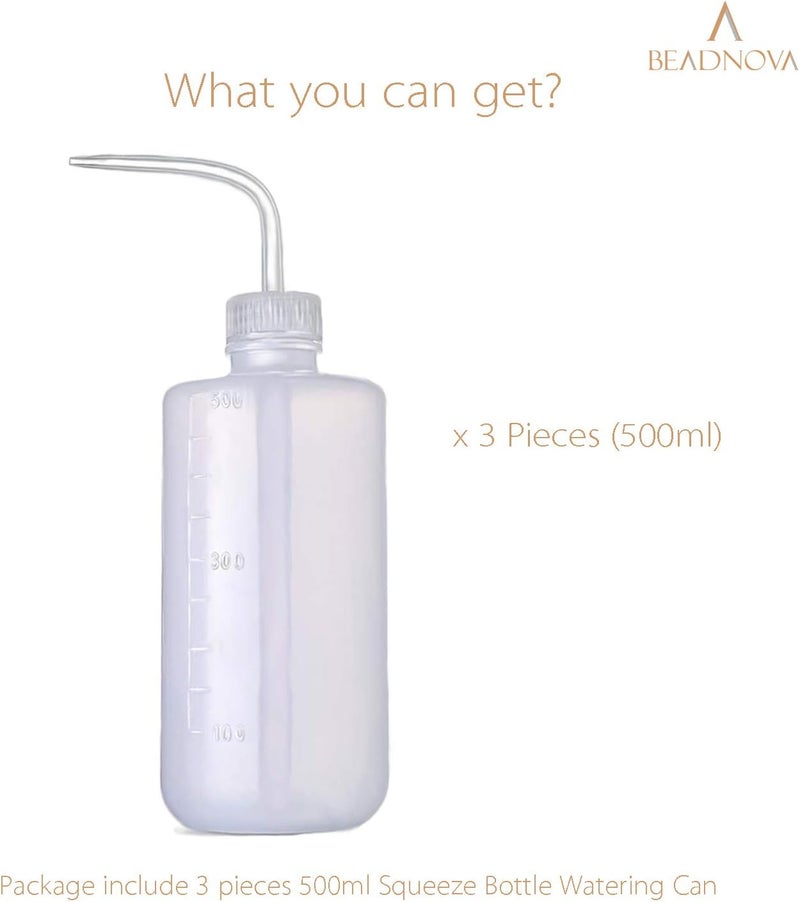 BEADNOVA Irrigation Bottle 500ml 17oz Indoor Plant Watering Can Water Squirt Plastic Rinse Bottle for Eyelash Extensions Eye Wash Tattoo Lab 3pcs - Image 3