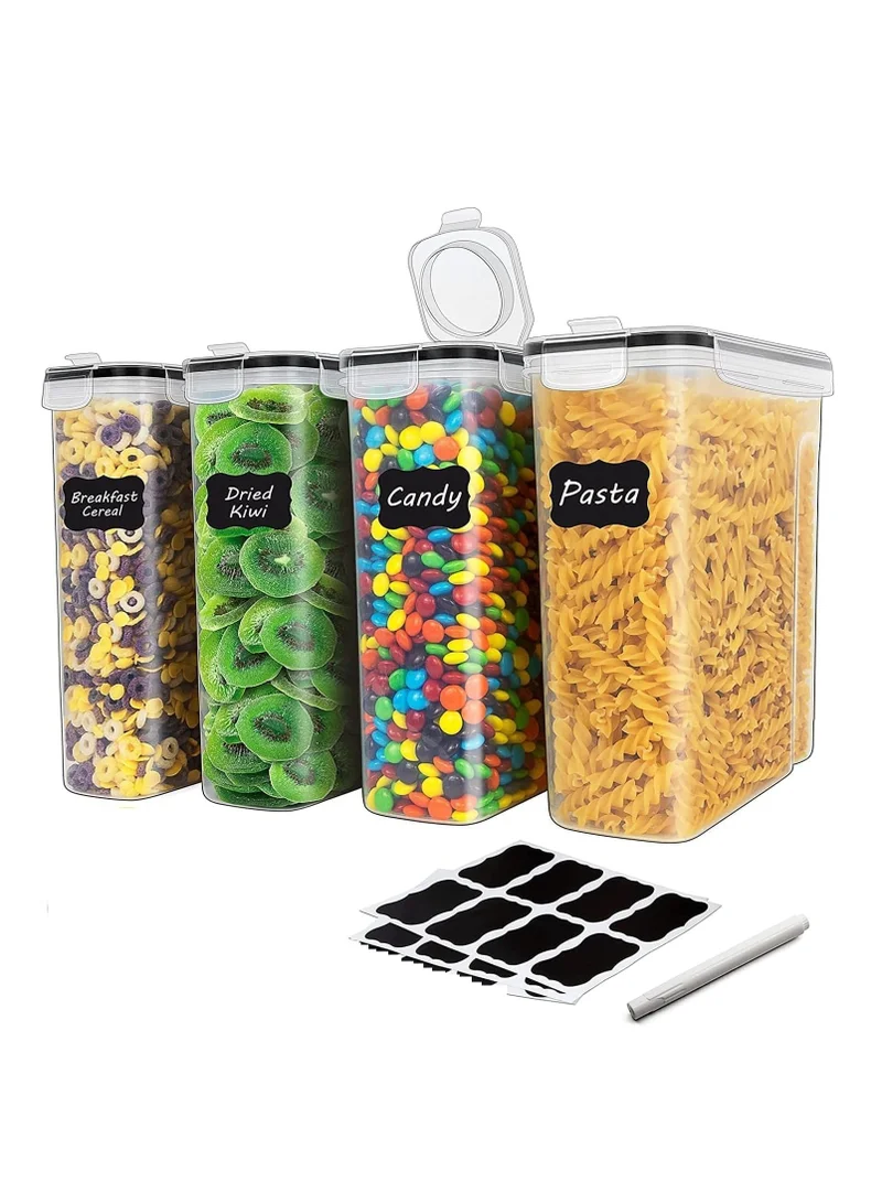 MahMir MahMir® BPA-Free Plastic Airtight Stackable Cereal and Dry Food Storage Organizer Containers with Locking Lids (4L / 135oz) - Set of 4 for Sugar, Flour, Snack, Baking Supplies