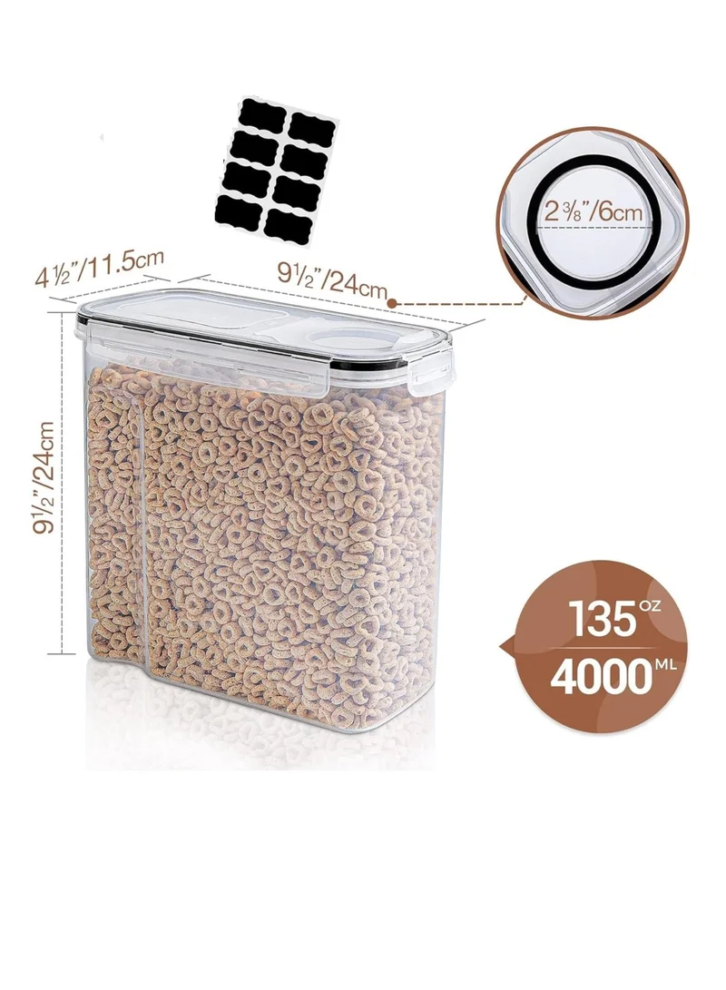 Mahmir  MahMir® BPA-Free Plastic Airtight Stackable Cereal and Dry Food Storage Organizer Containers with Locking Lids (4L / 135oz) - Set of 4 for Sugar, Flour, Snack, Baking Supplies  | Best Price UAE