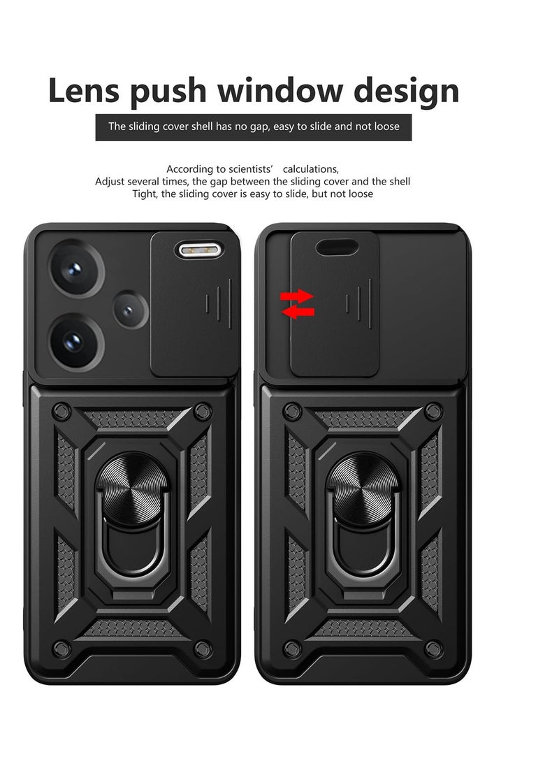 Generic Case Cover For Xiaomi Redmi Note 13 Pro Plus 5G Black Mobile Phone , Slide Camera Lens Cover + 360°Rotating Kickstand Ring + Bumper Shockproof Phone Case  - Image 4