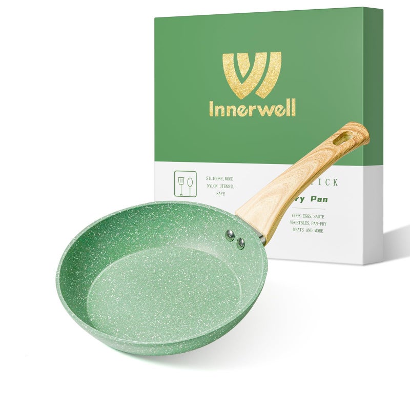 Innerwell NonStick Frying Pan 20 cm Induction Frying Pans Professional NonStick Granite Coating Ceramic Tortilla Frying Pan PFOAFree NonToxic OvenSafe DishwasherSafe Green