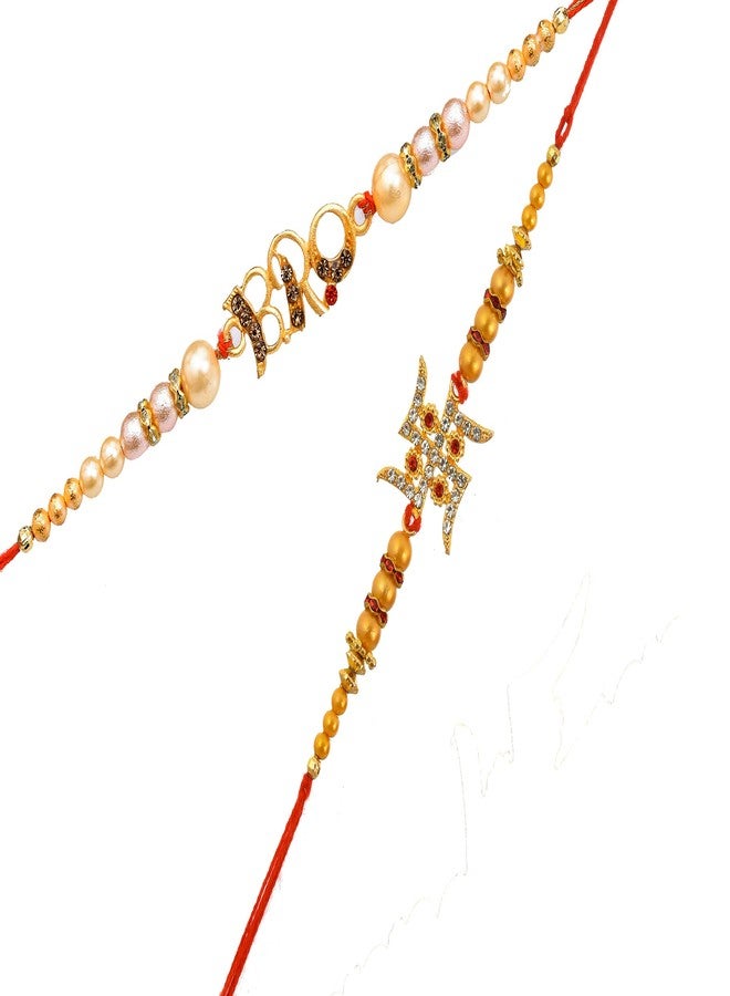 Pride Store Rakhi for brother bhai bhaiya, Bro and Swastik Rakhi (Pack of 2) rakhi for brother Rakhi, 1 Tilak Pack With Rakshabandhan Greet Card For Brothers.Rakhi for 2 Brothers, Bhaiya Bhabhi Rakhi - Image 1