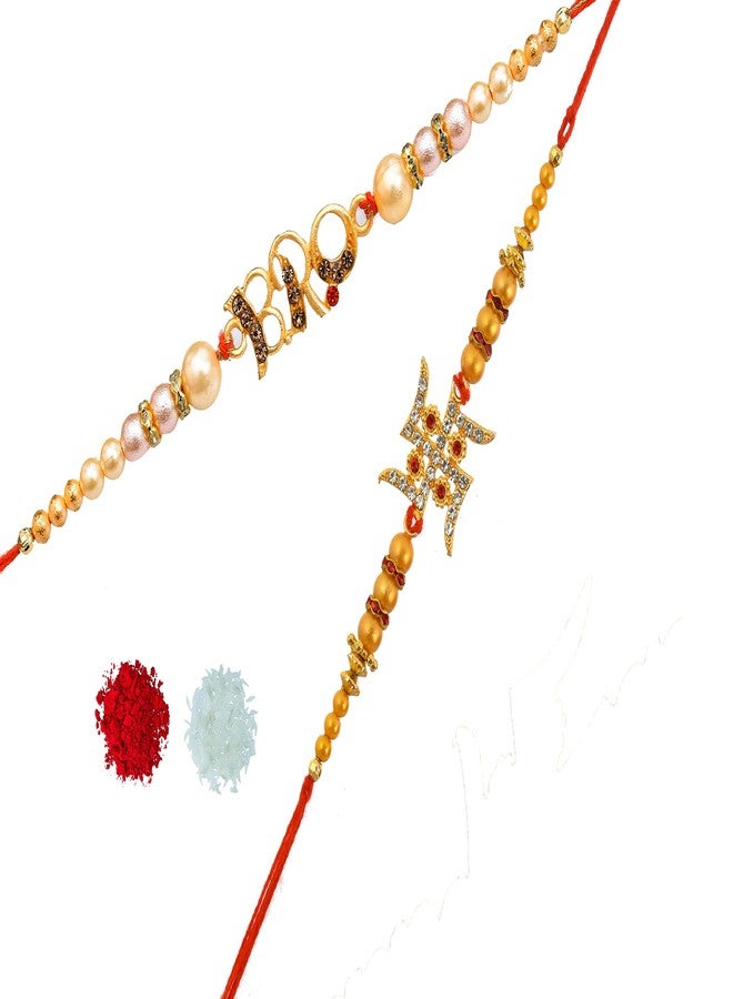 Pride Store Rakhi for brother bhai bhaiya, Bro and Swastik Rakhi (Pack of 2) rakhi for brother Rakhi, 1 Tilak Pack With Rakshabandhan Greet Card For Brothers.Rakhi for 2 Brothers, Bhaiya Bhabhi Rakhi - Image 2