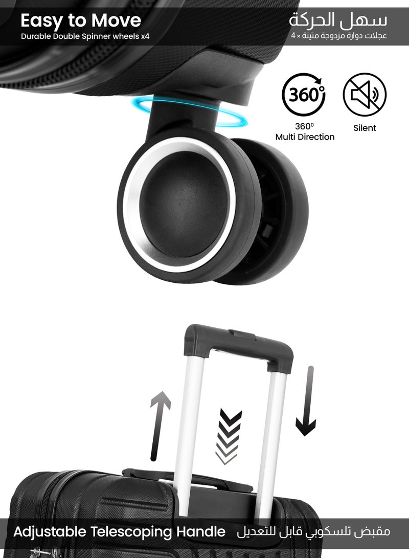 PARAJOHN Circles Series Set of 3 Luggage | Lightweight Small 10KG, Medium 20KG & Large 30KG ABS 4 Wheels Trolley Hardsided Travel Suitcase - Black - Image 3