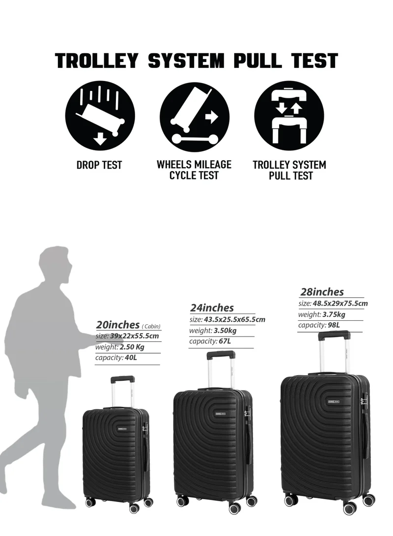 Parajohn Black Circles Series Set of 3 Luggage | Lightweight Small 10KG, Medium 20KG & Large 30KG ABS 4 Wheels Trolley Hardsided Travel Suitcase - Black  | Best Price UAE