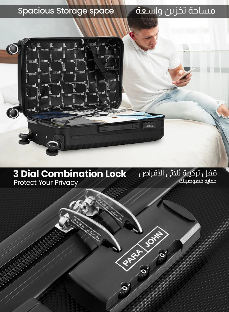 Parajohn Black Circles Series Set of 3 Luggage | Lightweight Small 10KG, Medium 20KG & Large 30KG ABS 4 Wheels Trolley Hardsided Travel Suitcase - Black  | Best Price UAE