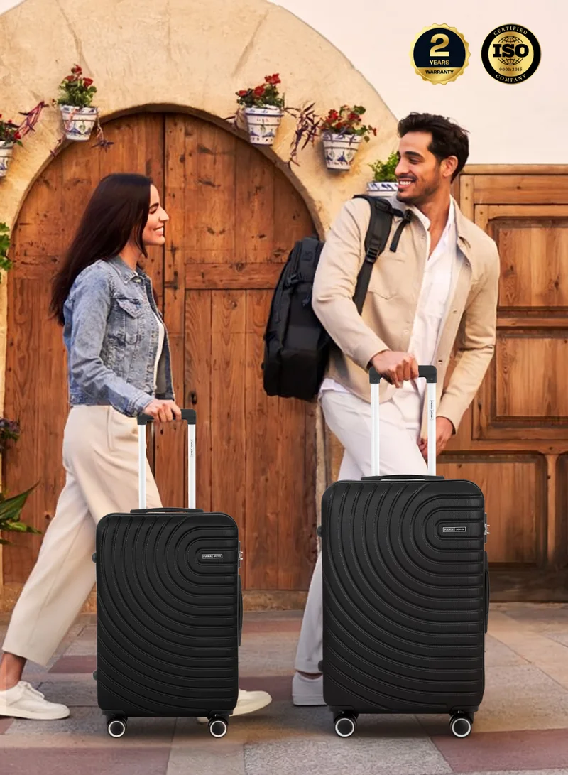 Parajohn Black Circles Series Set of 3 Luggage | Lightweight Small 10KG, Medium 20KG & Large 30KG ABS 4 Wheels Trolley Hardsided Travel Suitcase - Black  | Best Price UAE