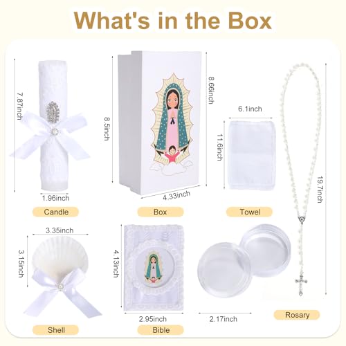 ROTEL Baptism Candle Set for Boys and Girls5 PCS Baptism Kit Virgen De Guadalupe Catholic CandleTowelShellRosaryBible for Baptismal Christening First Communion GiftsVelas para Bautizo De Nio Nia - Image 3