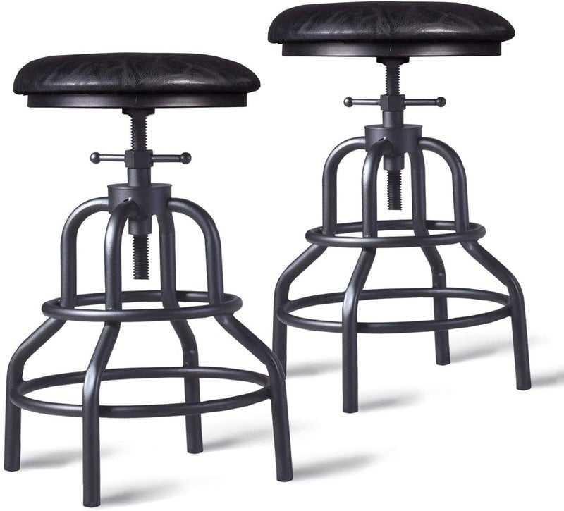 Diwhy Industrial Vintage Counter Stool Kitchen Counter Height Adjustable Swivel Chair Metal Frame Stool 20472677 Inch Fully Welded Base Black PU Upholstered Set of 2