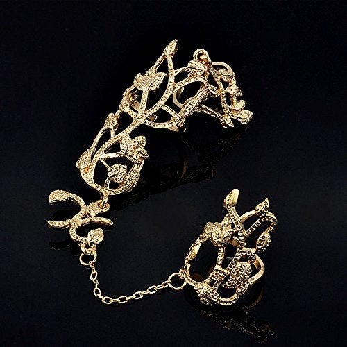 Faraway Adjustable Vintage Gold Plated Jewelry Stainless Steel Chain Two Finger Rings for Women Link Double Ring Tree (gold) - Image 5