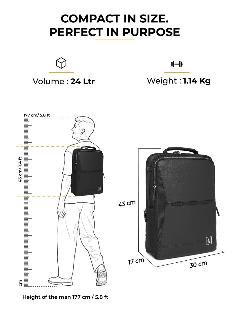 EUME Premium 15.6 in Laptop bags for Men & Women Office Use | Stylish Backpack Bag | Spacious Backpack for Travelling | 24L Omega Charcoal Black - Image 3