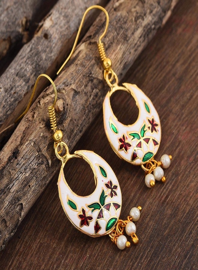 Morir Gold Plated Small Round Shape Hand Painted Meenakari Minakari Stylish Drop Dangle Lightweight Indian Earrings Jewelry for Women and Girls - Image 2
