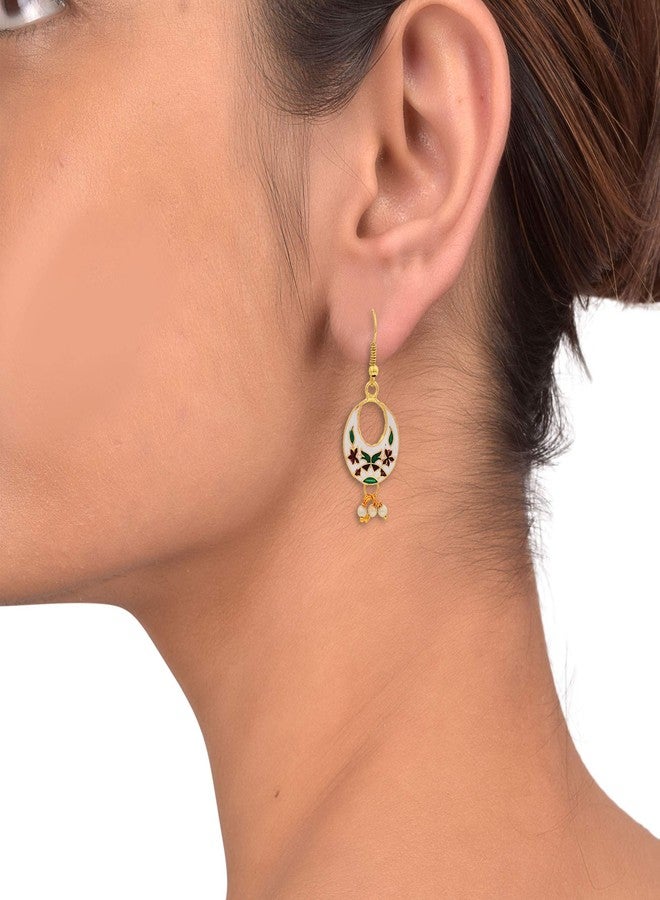 Morir Gold Plated Small Round Shape Hand Painted Meenakari Minakari Stylish Drop Dangle Lightweight Indian Earrings Jewelry for Women and Girls - Image 4