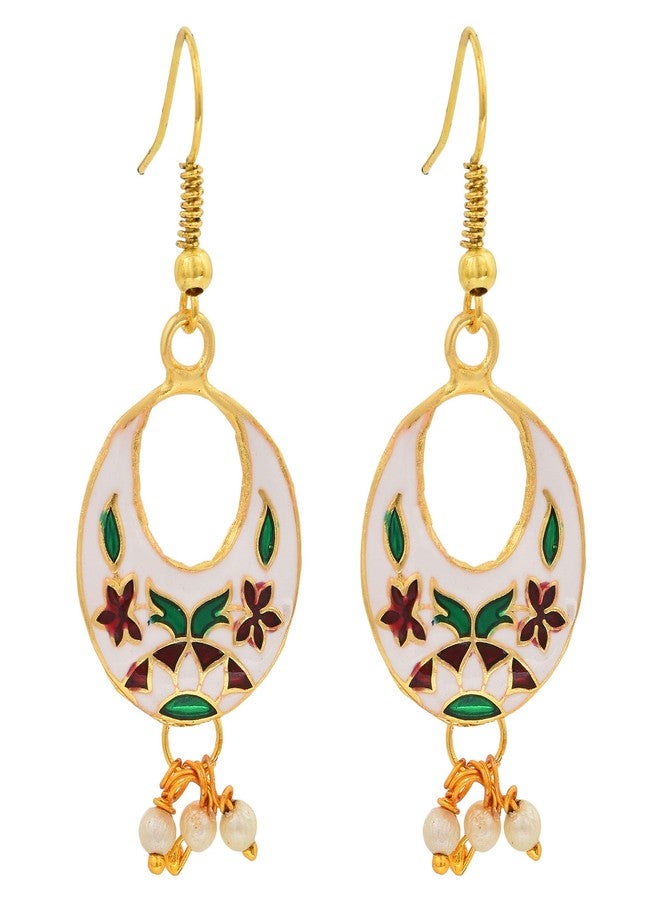 Morir Gold Plated Small Round Shape Hand Painted Meenakari Minakari Stylish Drop Dangle Lightweight Indian Earrings Jewelry for Women and Girls - Image 1