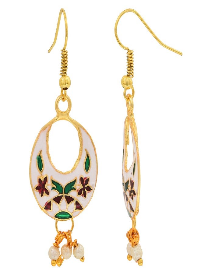 Morir Gold Plated Small Round Shape Hand Painted Meenakari Minakari Stylish Drop Dangle Lightweight Indian Earrings Jewelry for Women and Girls - Image 3