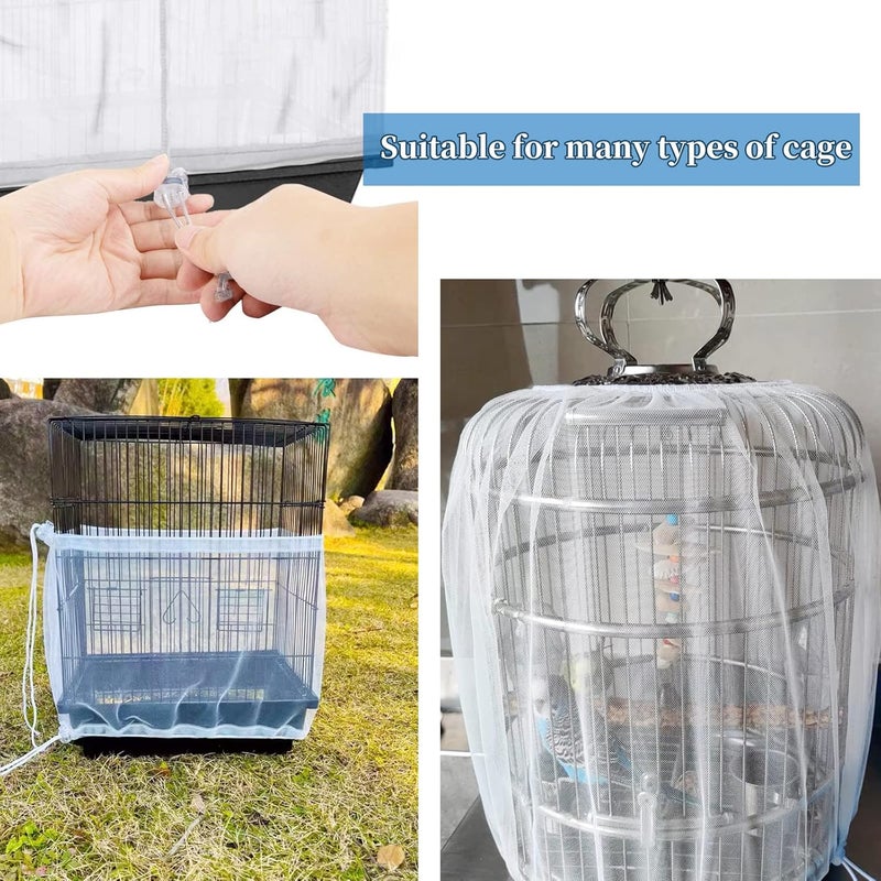 HOYDATE Adjustable Bird Cage Net Cover Birdcage Seed Feather Catcher Soft Skirt Guard Birdcage Nylon Mesh Netting for Parrot Parakeet Macaw Round Square Cages (Circumference 41 inch to 83inches) - Image 5