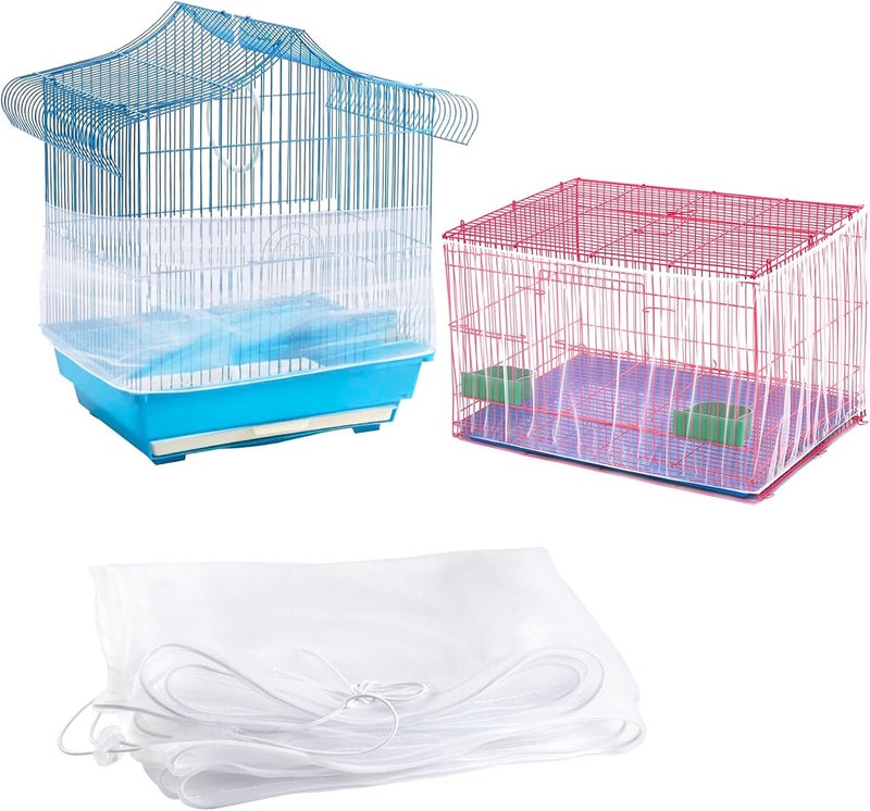 HOYDATE Adjustable Bird Cage Net Cover Birdcage Seed Feather Catcher Soft Skirt Guard Birdcage Nylon Mesh Netting for Parrot Parakeet Macaw Round Square Cages (Circumference 41 inch to 83inches) - Image 1