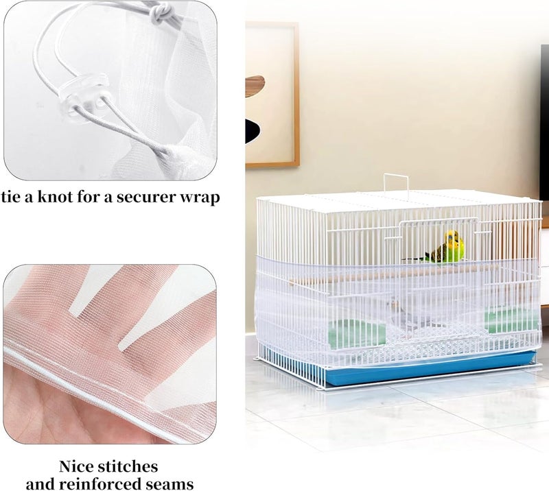 HOYDATE Adjustable Bird Cage Net Cover Birdcage Seed Feather Catcher Soft Skirt Guard Birdcage Nylon Mesh Netting for Parrot Parakeet Macaw Round Square Cages (Circumference 41 inch to 83inches) - Image 4