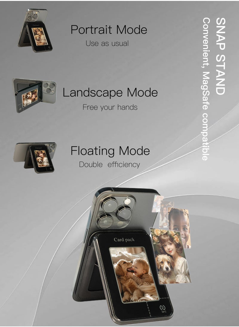 Multi-Function Phone Stand & Card Holder with NFC E-Ink Screen, MagSafe Compatible & Auto-Refresh, Skin-Friendly Portable Design