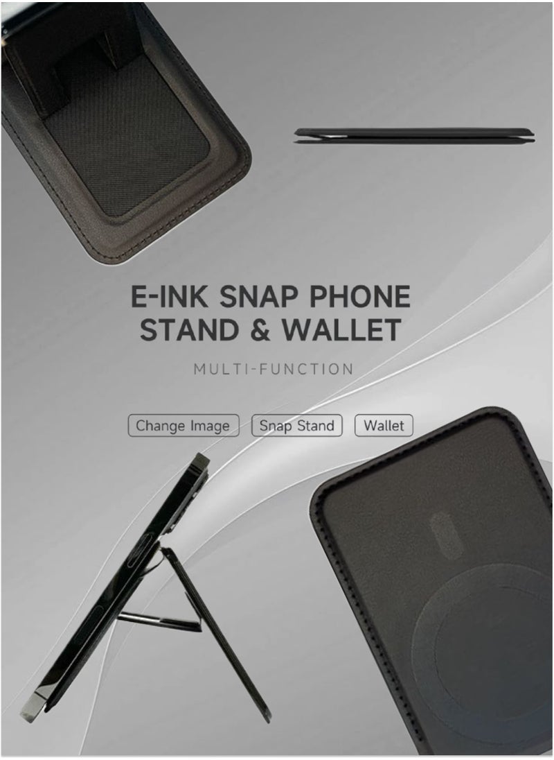 Multi-Function Phone Stand & Card Holder with NFC E-Ink Screen, MagSafe Compatible & Auto-Refresh, Skin-Friendly Portable Design