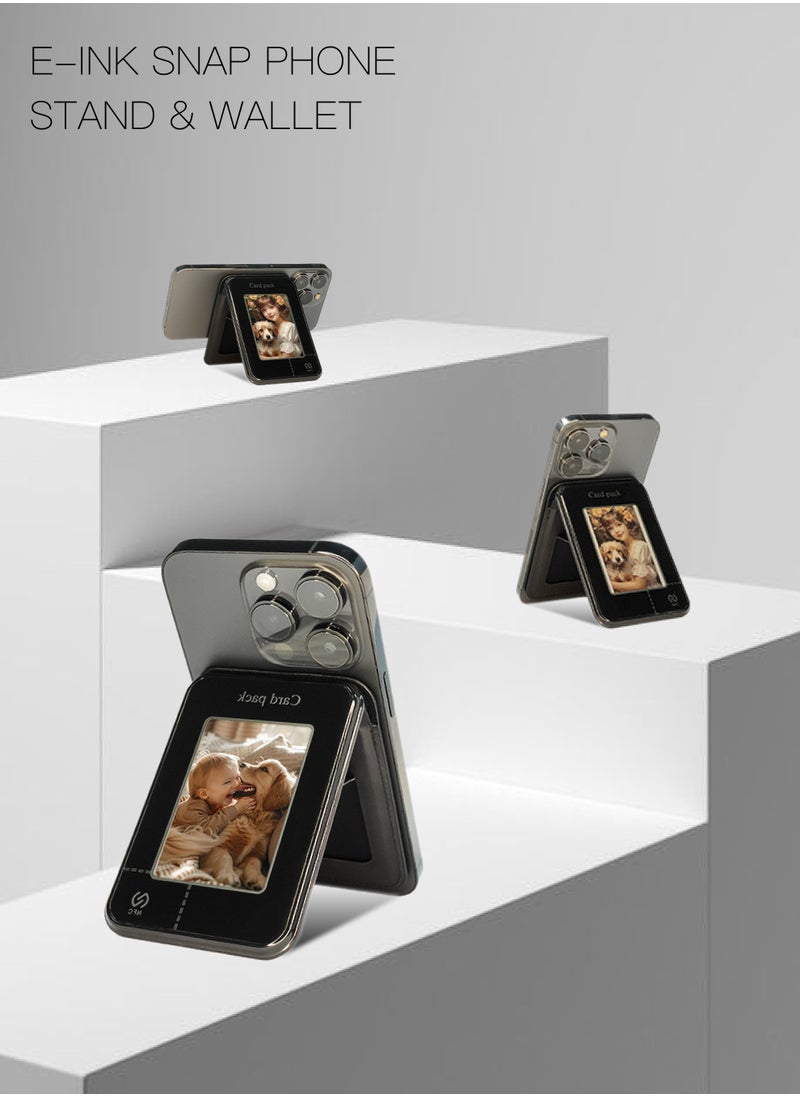 Multi-Function Phone Stand & Card Holder with NFC E-Ink Screen, MagSafe Compatible & Auto-Refresh, Skin-Friendly Portable Design
