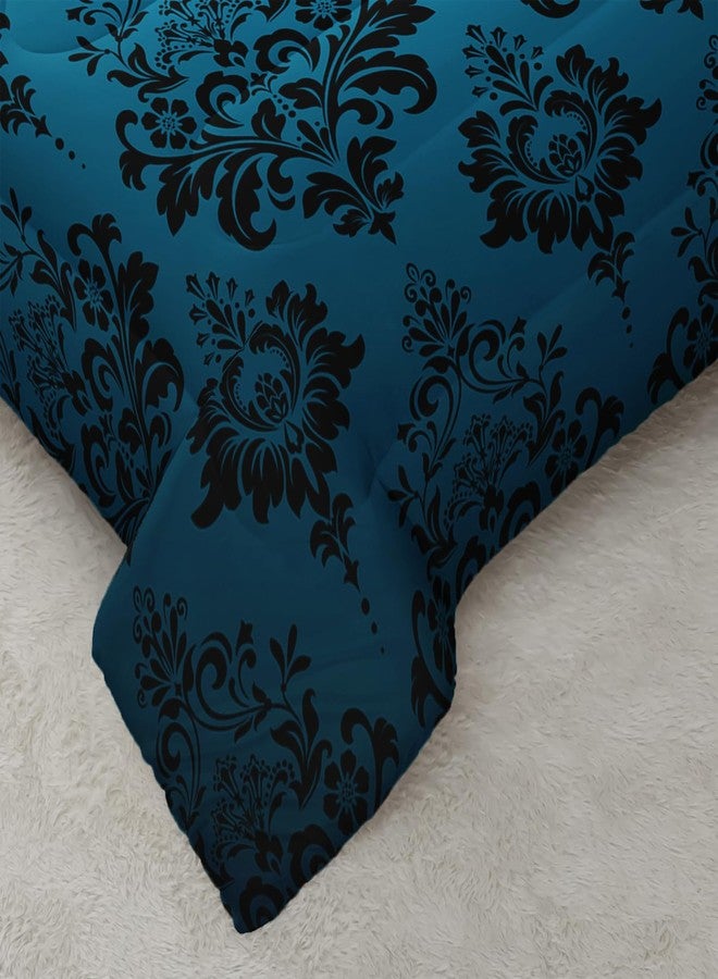 Nttopship Blue Gothic Floral Print Comforter Set King Size,Vintage Damask Floral Bedding Set,Bohemian Exotic Printed Quilted Set for Teens Adult,with 1 Comforter and 2 Pillow Case - Image 5