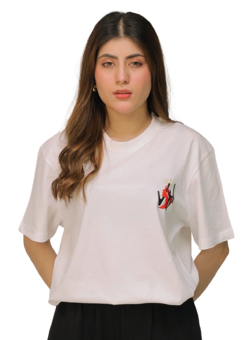 واصل هب تيشيرت نسائي برسومات، قطن 100%، رقبة دائرية، أكمام قصيرة، قصة مريحة، تيشيرت كاجوال - Image 1