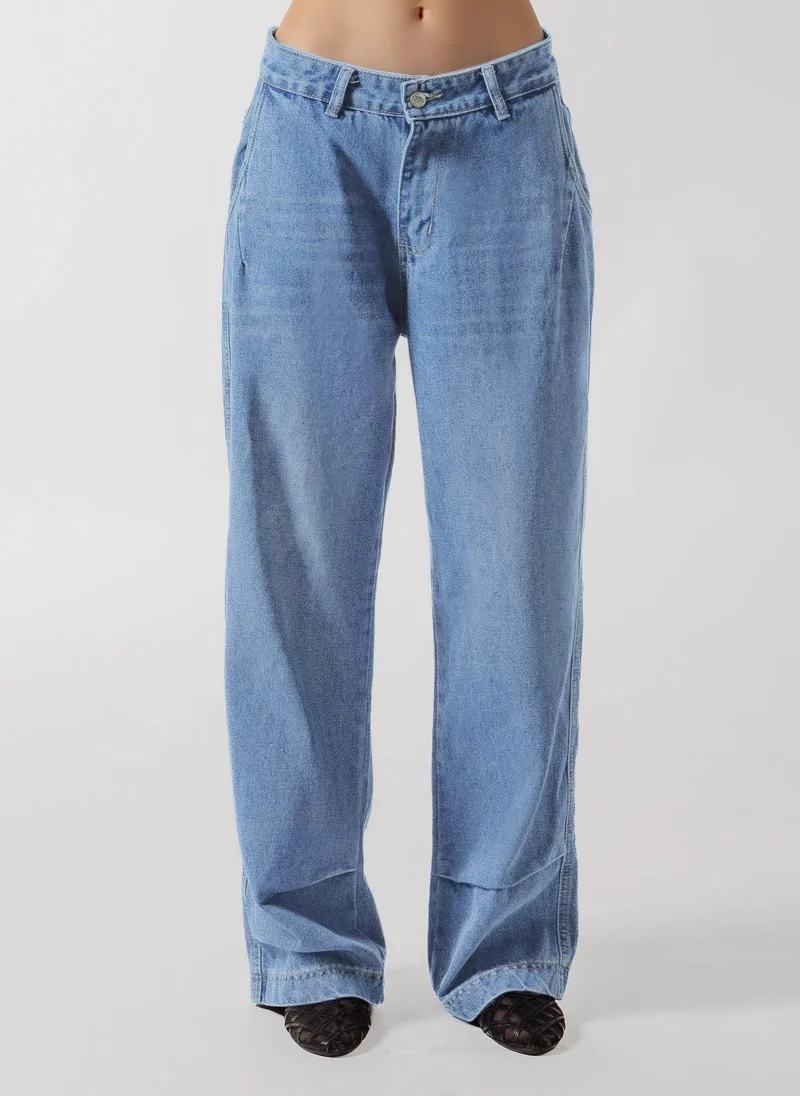 Shapes LIGHT BLUE WIDE LEG SEAM DENIM JEANS for Women | Best Price UAE