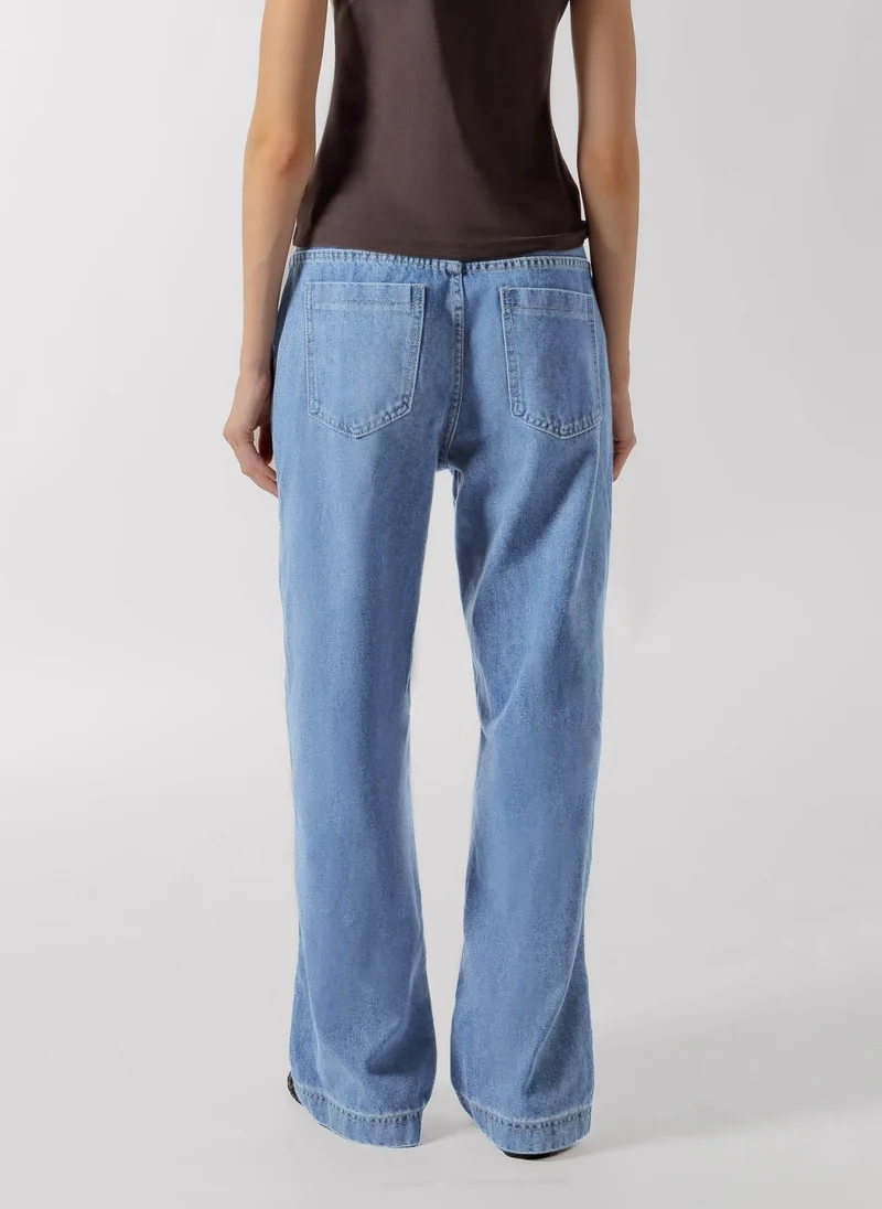 Shapes LIGHT BLUE WIDE LEG SEAM DENIM JEANS for Women | Best Price UAE