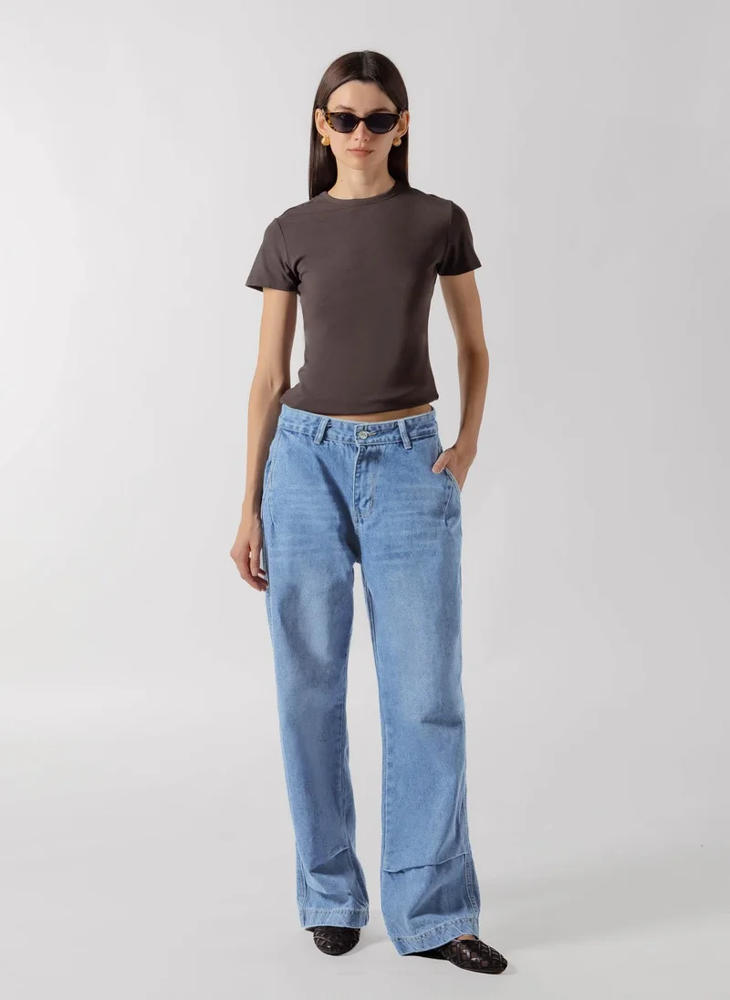 WIDE LEG SEAM DENIM JEANS