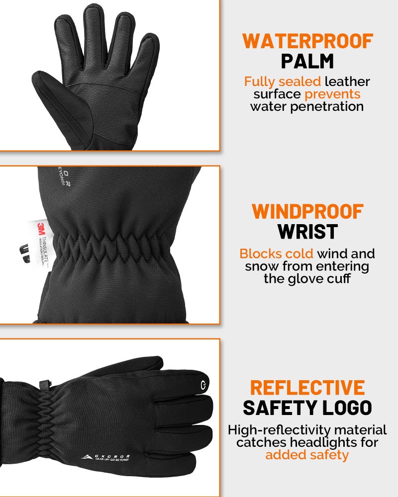 GXCROR Waterproof Ski Gloves for Men Women - Winter Warm Touchscreen Gloves for Cold Weather, Windproof for Snowboarding, Cycling & Outdoor Work - Image 4