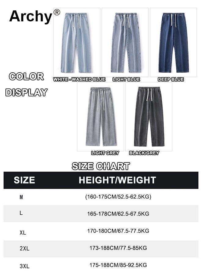 Archy Men's Loose Fit Drawstring Jeans - Streetwear Baggy Denim Pants with Acid Wash & Cargo Pockets - Image 4