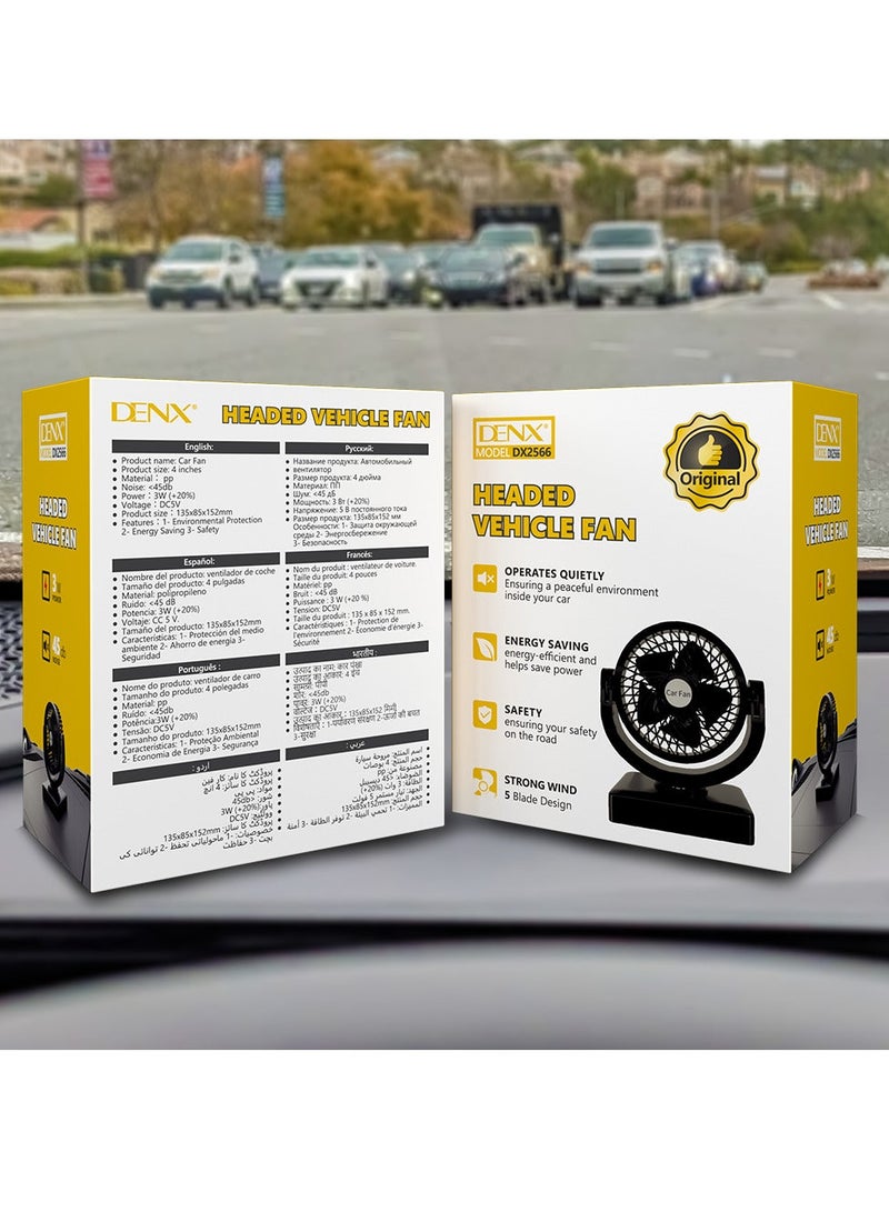 Denx Headed Vehicle Fan USB Powered and Strong Wind - Image 1