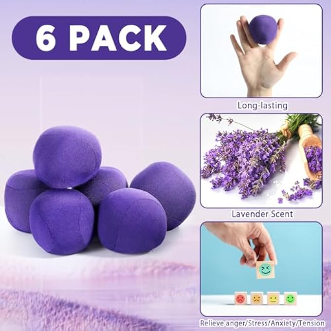 Bornerwhite 6 Pack Lavender Scented Stress Balls Fidget Toys for Adults Anxiety Stress Relief Hand Workout Purple Squeeze Ball Lavender Fragrance Ideal for Home & Office - Image 3