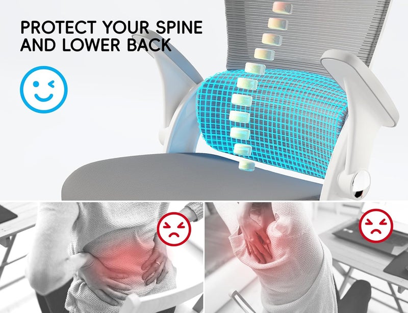 TRALT Office Chair - Ergonomic Office Chair with Back Support, Computer Chair - Home Office Desk Chairs, 330lbs Wide Seat Big and Tall Office Chairs with Headrest, Comfy Desk Chairs (White Grey) - Image 4