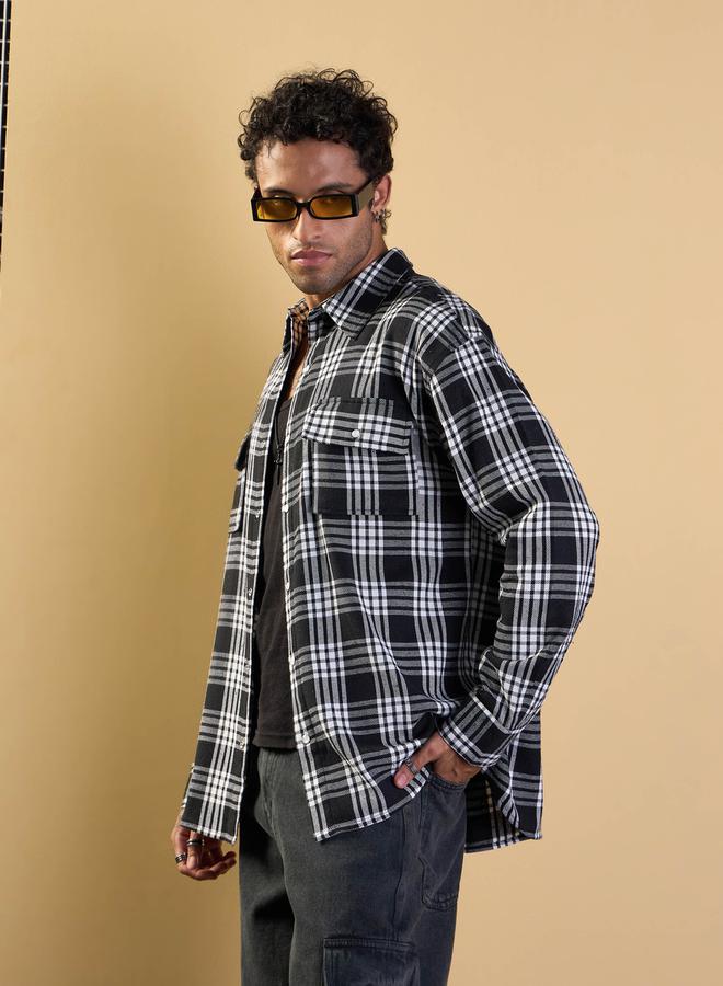 Mascln Sassafras Checked Oversized Shirt with Flap Pocket Detail by Styli - Image 3