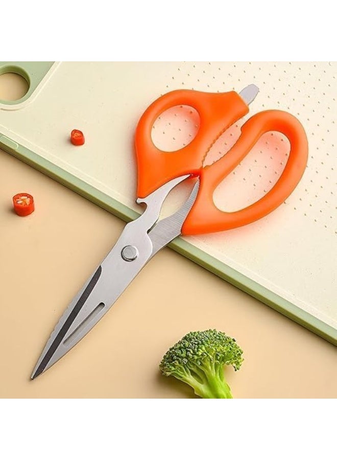 Durable Stainless Steel Kitchen Scissors – Multi-Purpose Food Shears for Chicken, Meat, Fish, Vegetables & Herbs – Rust-Resistant with Plastic Handle, Orange - Image 2