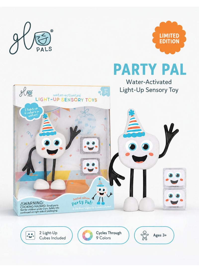 Glo Pals Party Pal Limited Edition Water-Activated Light-Up Sensory Toy with 2 Light-Up Cubes, 9-Color Cycle, Bendable Arms, Ages 3+, White - Image 1