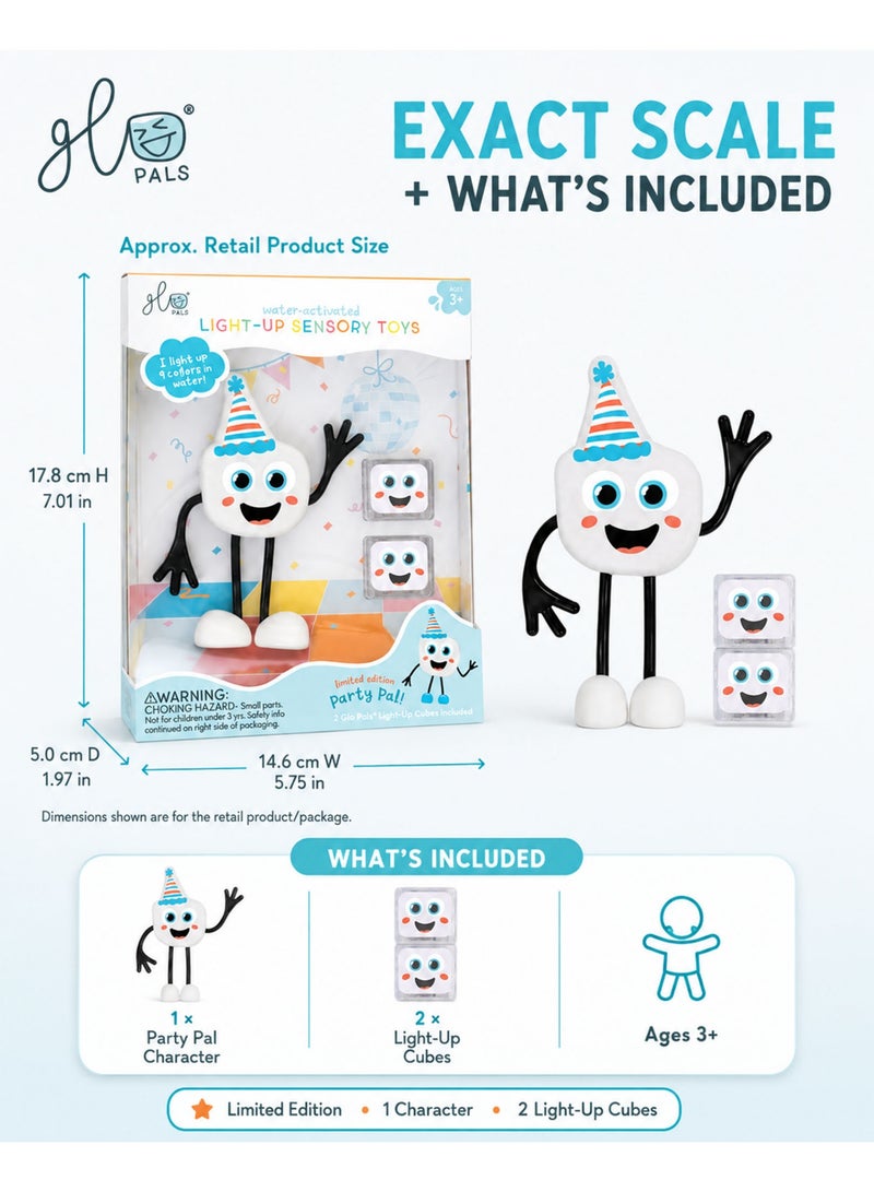 Glo Pals Party Pal Limited Edition Water-Activated Light-Up Sensory Toy with 2 Light-Up Cubes, 9-Color Cycle, Bendable Arms, Ages 3+, White - Image 2