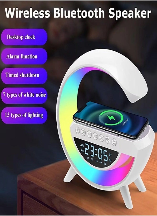 Bluetooth Speaker, Lamp with Wireless Charger,  LED Alarm Clock, Dimmable LED Desk Lamp with Mood Lighting Modes - Multicolor